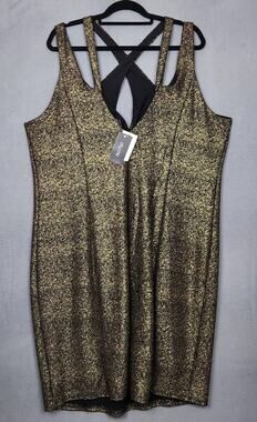 CITY CHIC Dress Womens 22W Gold Shimmery V-Neck Strappy Cocktail Going Out